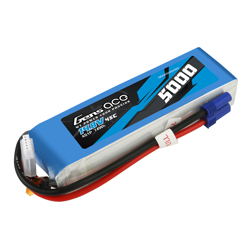 Gens ace 5000mAh 14.8V 45C 4S1P Heli Lipo Battery with EC5 Plug