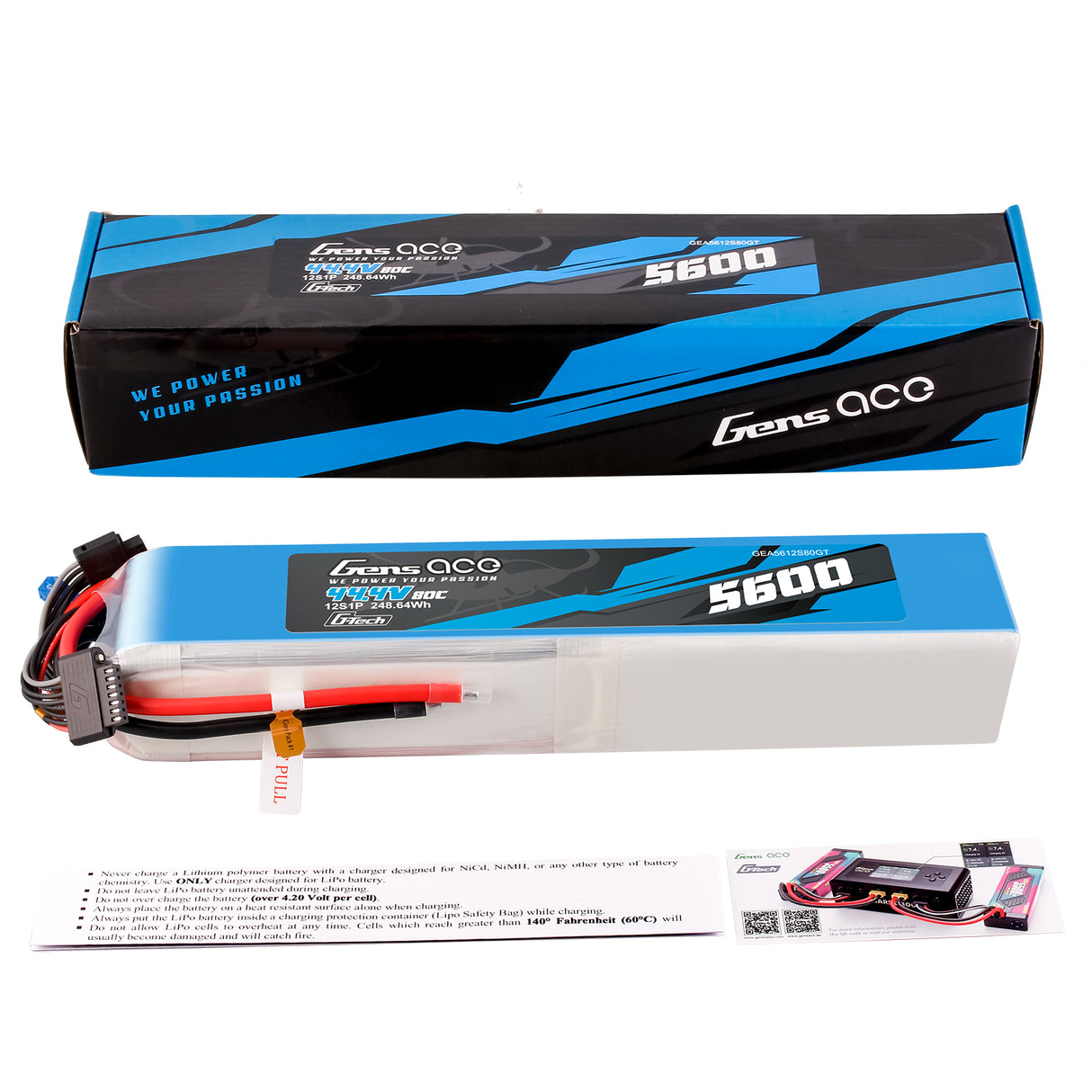 Gens Ace G-Tech 5600mAh 44.4V 80C 12S1P LIPO Battery Pack