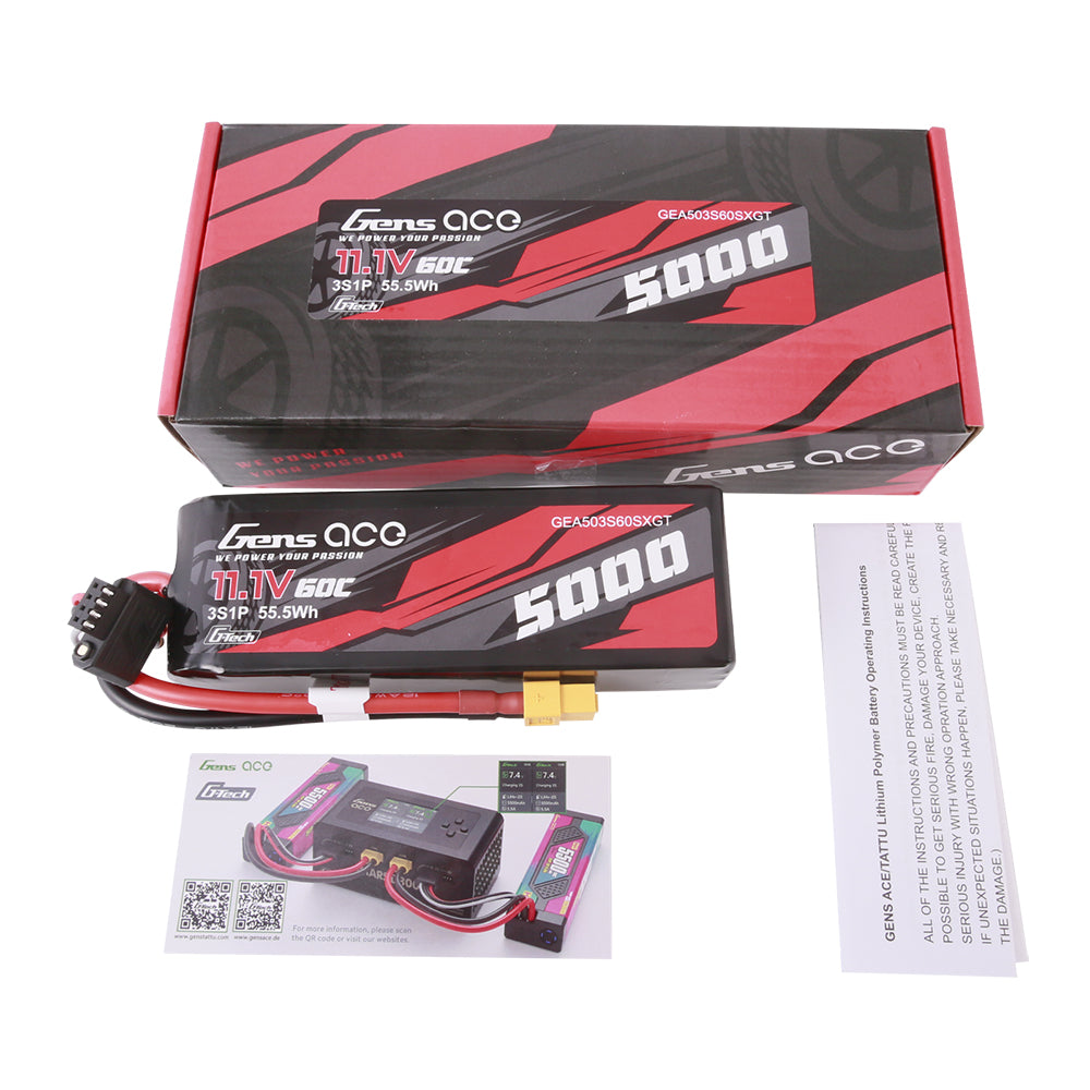 Gens ace G-Tech 5000 mAh 11,1 V 60 C 3S1P Short-Size Lipo mit XT60-Stecker