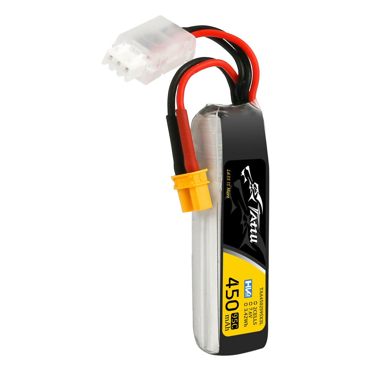 Tattu 2s 450mAh 95C 7.6V HV Lipo Battery with XT30 Long-pack