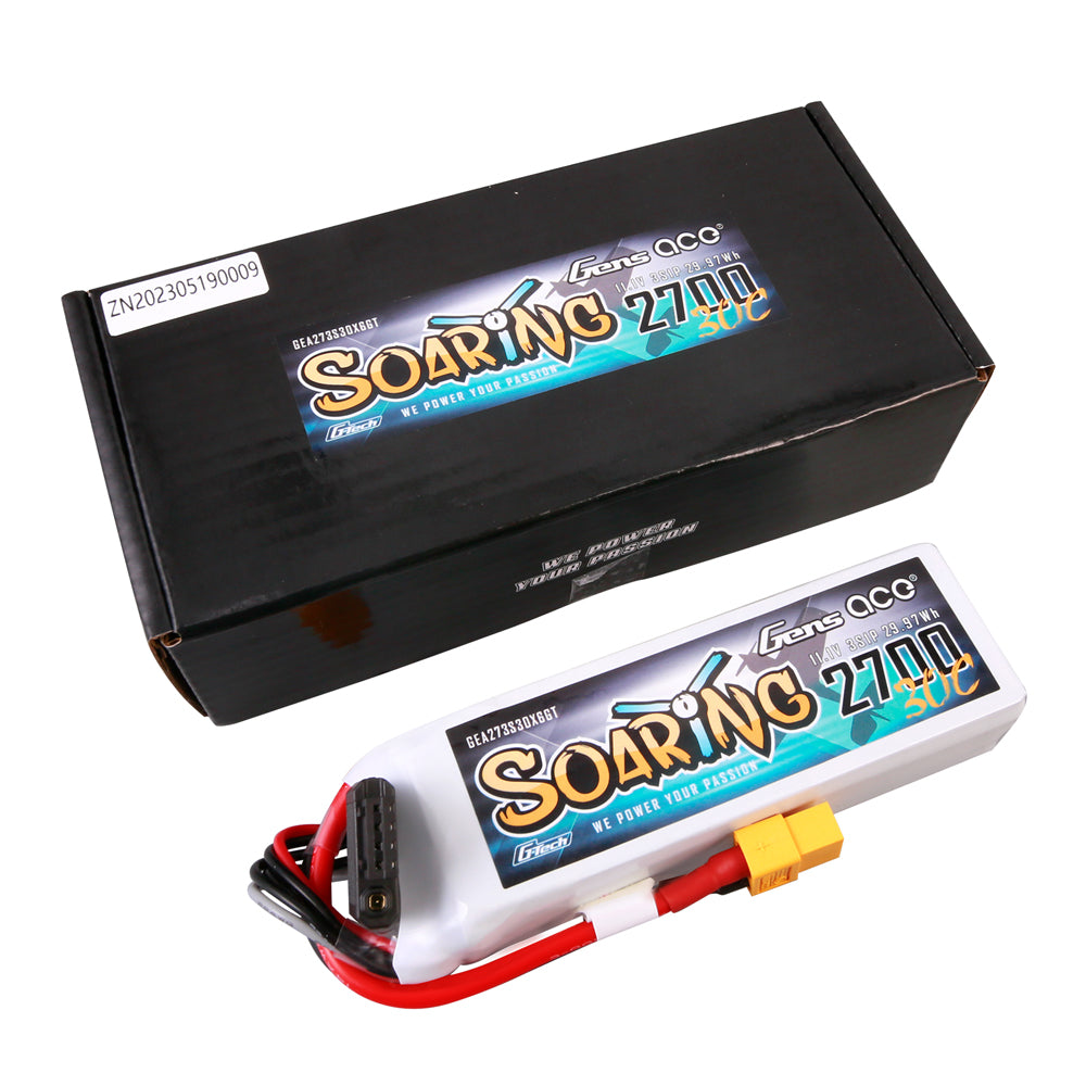 Gens ace G-Tech Soaring 2700mAh 11.1V 30C 3S1P LiPo Battery Pack with XT60 Plug Gens ace G-Tech Soaring 2700mAh 11.1V 30C 3S1P LiPo Battery Pack with XT60 Plug
