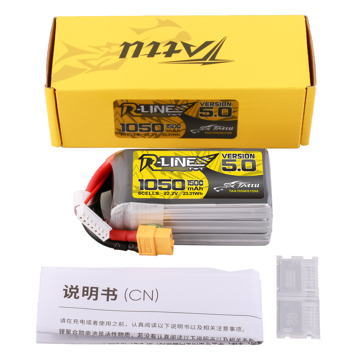 Tattu R-Line Version 5.0 1050 mAh 22,2 V 6S1P 150C Lipo-Akkupack mit XT60-Stecker