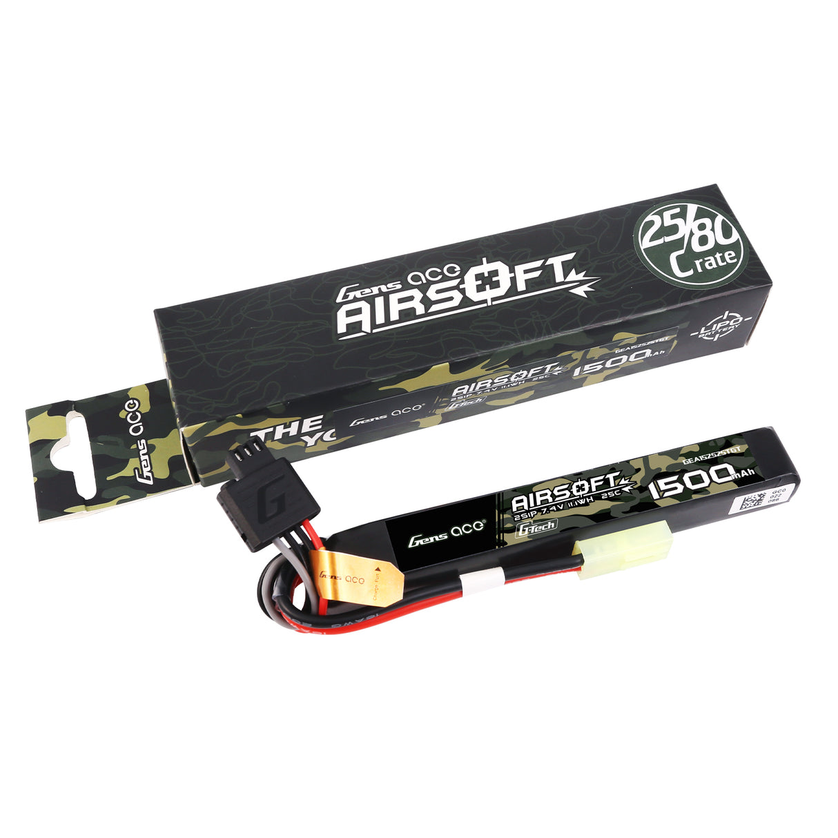 Gens ace G-Tech 25C 1500mAh 2S1P 7.4V Airsoft Gun Lipo Battery with mini Tamiya Plug