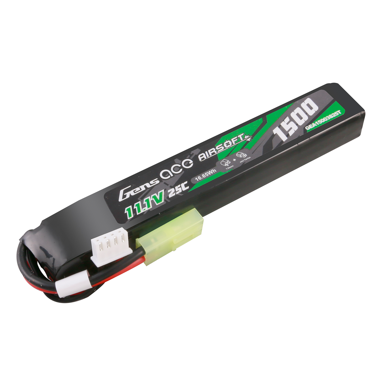 Gens ace 25C 1500mAh 3S1P 11.1V Airsoft Gun Lipo Battery with mini Tamiya Plug