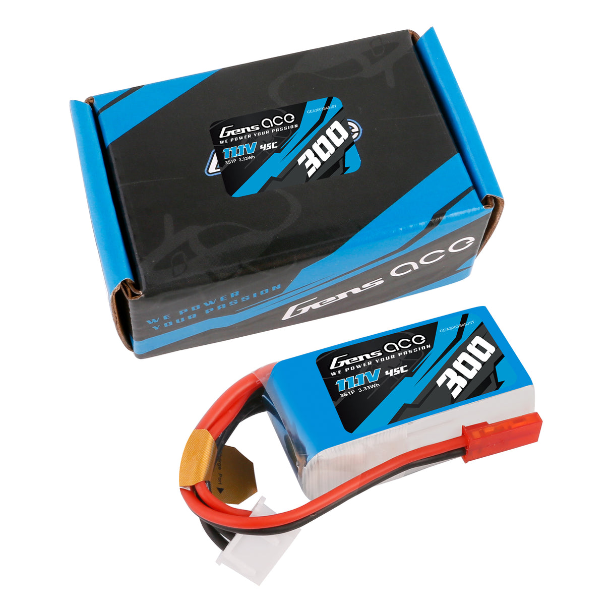 Gens ace 300mAh 11.1V 45C 3S1P Lipo Battery Pack with JST-SYP Plug