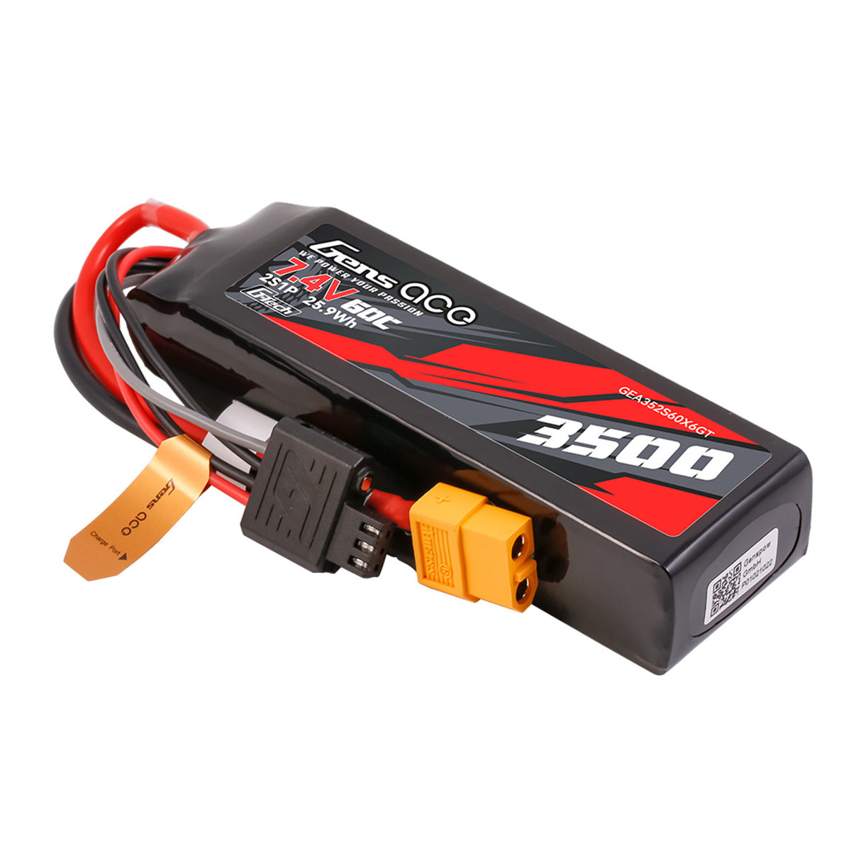 Gens ace G-Tech 3500mAh 2S1P 7.4V 60C Lipo Battery with XT60 plug