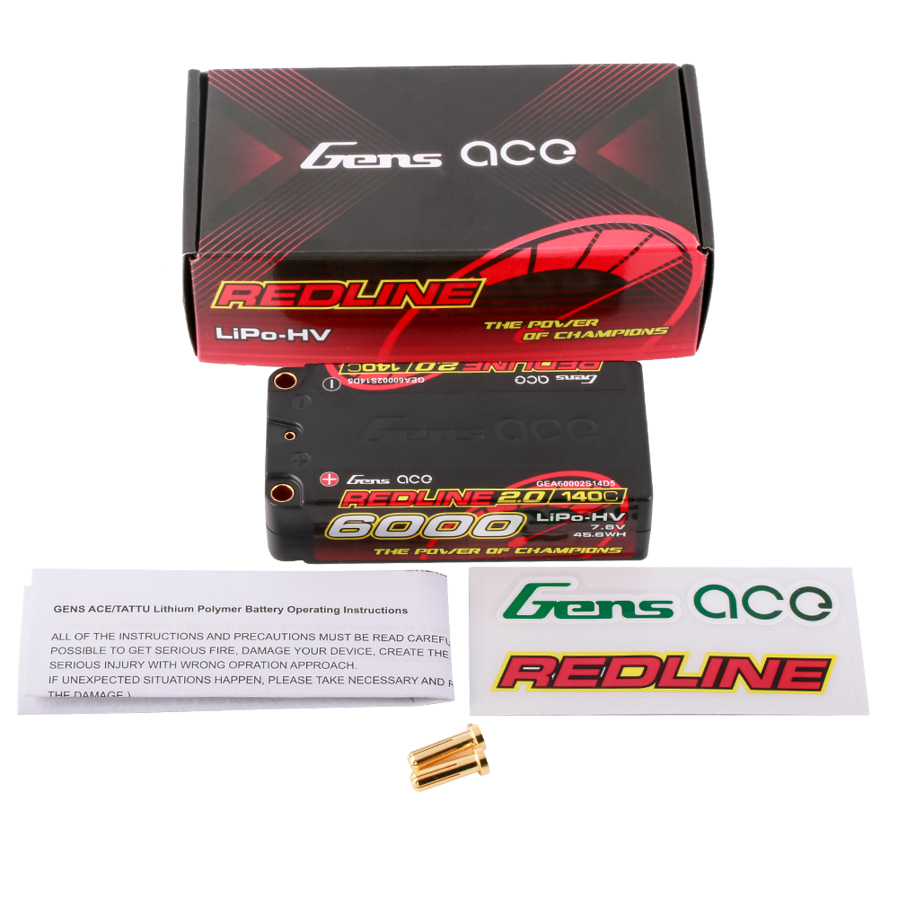 Gens ace Redline 2.0 Serie 6000 mAh 7,6 V 140C 2S2P HardCase HV Lipo-Akkupack mit Hardcase 63#