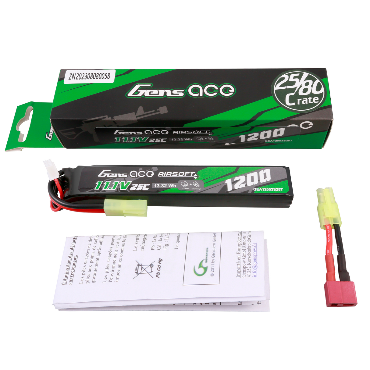 Gens ace 25C 1200mAh 3S1P 11.1V Airsoft Gun Lipo Battery with Tamiya Plug