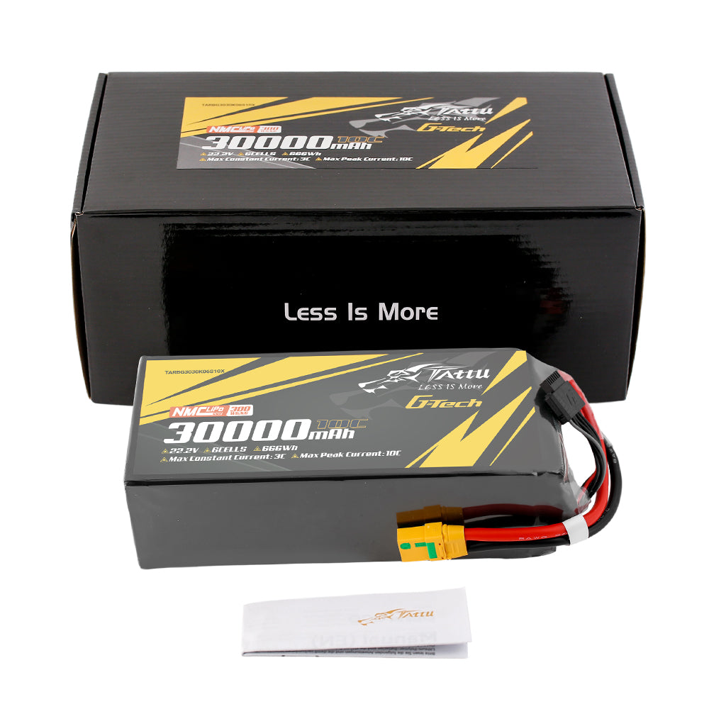 Tattu Semi-solid State 300Wh/kg 30000mAh 10C 22.2V 6S1P G-Tech Lipo Battery Pack with XT90S-F