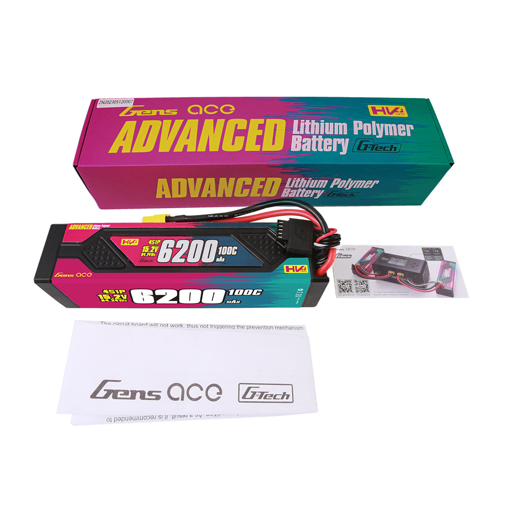 Gens ace G-Tech Advanced 6200mAh 15.2V 100C 4S1P HV Lipo Battery Pack HardCase with XT90 Gens ace G-Tech Advanced 6200mAh 15.2V 100C 4S1P HV Lipo Battery Pack HardCase with XT90
