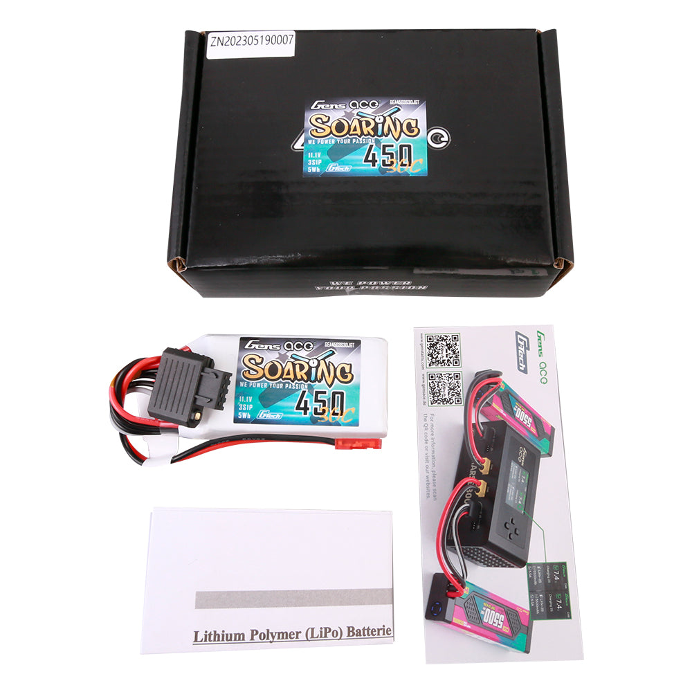 Gens ace G-Tech Soaring 450 mAh 11,1 V 30C 3S1P Lipo-Akkupack mit JST-SYP-Stecker