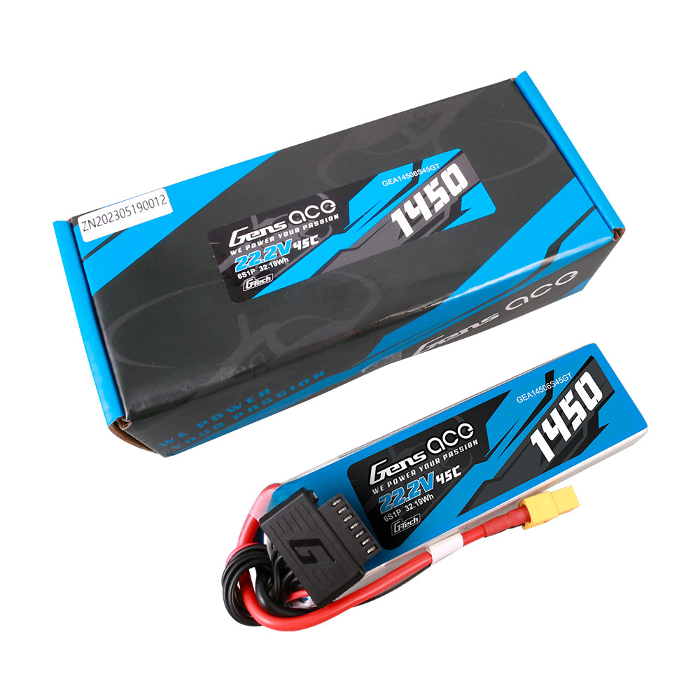 Gens Ace G-Tech 1450mAh 22.2V 45C 6S1P Lipo Battery Pack with XT60 Plug