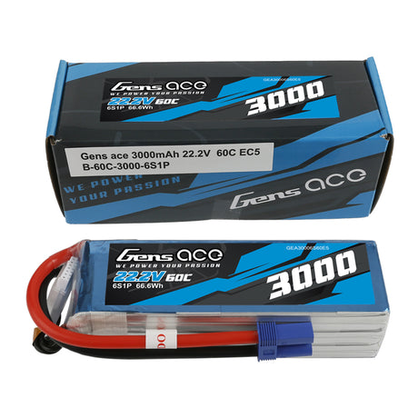 Gens ace 3000 mAh 22,2 V 60C 6S1P Lipo-Akkupack mit EC5-Stecker