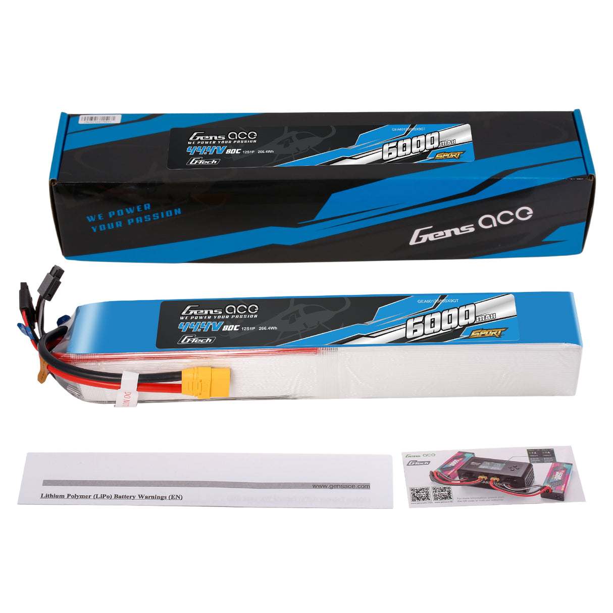 Gens Ace Sport G-Tech 6000mAh 44.4V 80C 12S1P Battery Pack with XT90 plug