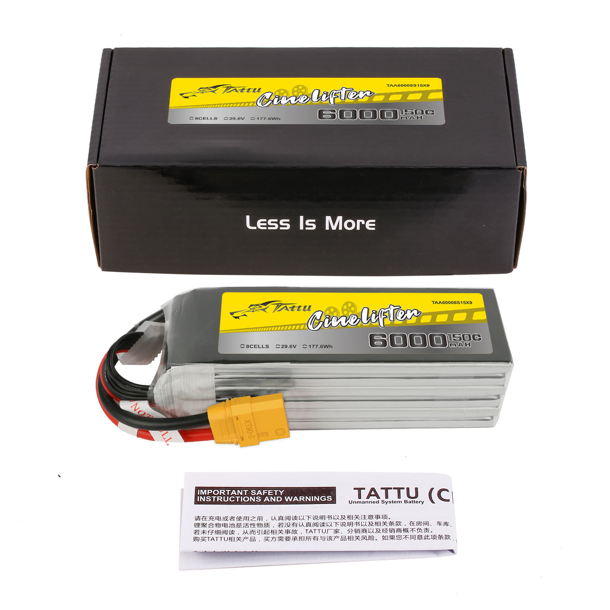 Tattu 6000mAh 29.6V 8S1P 150C 177.6Wh LiPo Battery with XT90-S