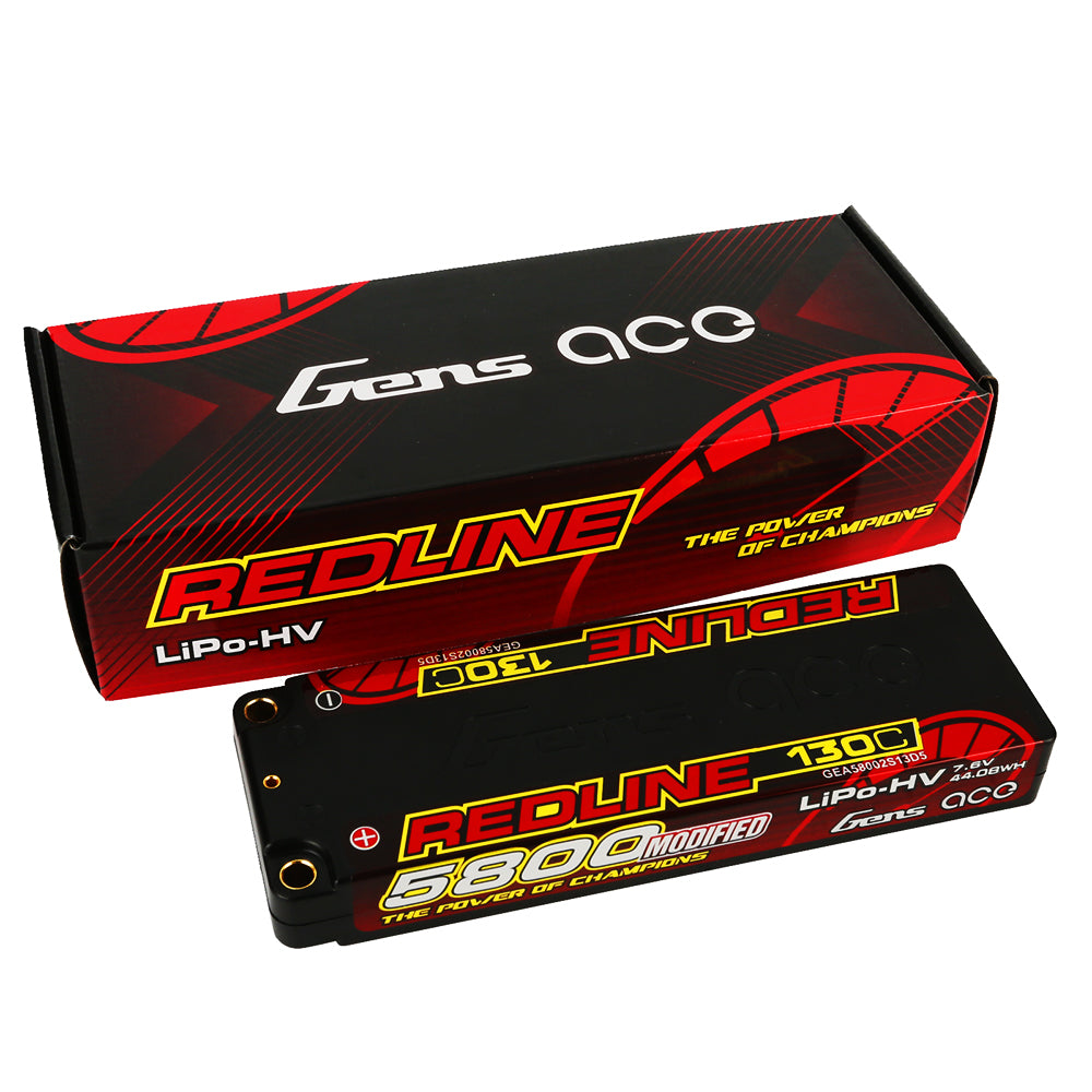 Gens ace Redline 1.0 5800mAh 2S 7.6V 130C HardCase 56# HV Ultra LCG LiPo Battery