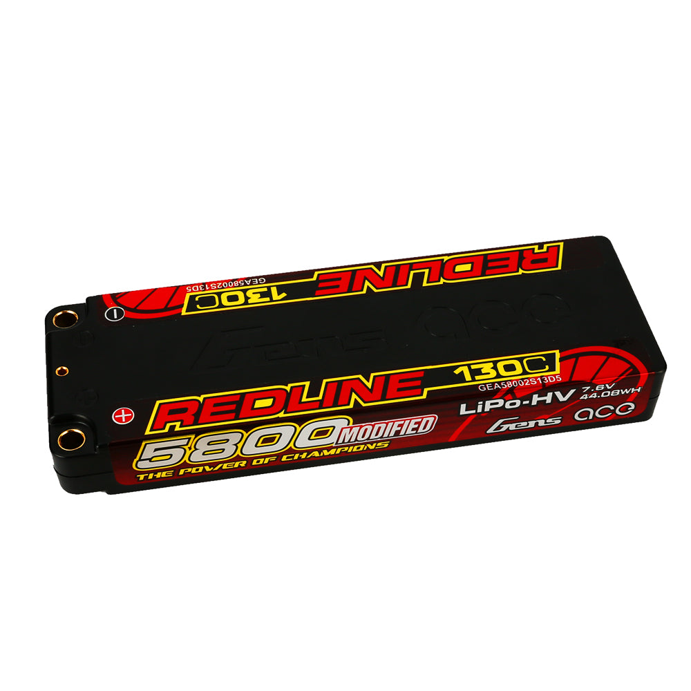 Gens ace Redline 1.0 5800mAh 2S 7.6V 130C HardCase 56# HV Ultra LCG LiPo Battery