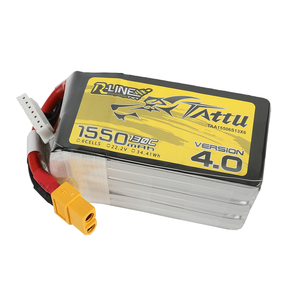 Tattu R-Line Version 4.0 1550mAh 6S 22.2V 130C Lipo Battery Pack with XT60 Plug