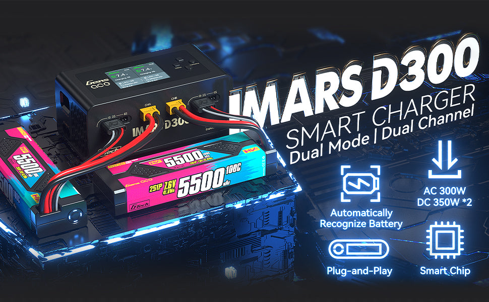 Gens Ace iMars D300 G-Tech Channel AC/DC 300W/700W RC Battery Charger-UK Black