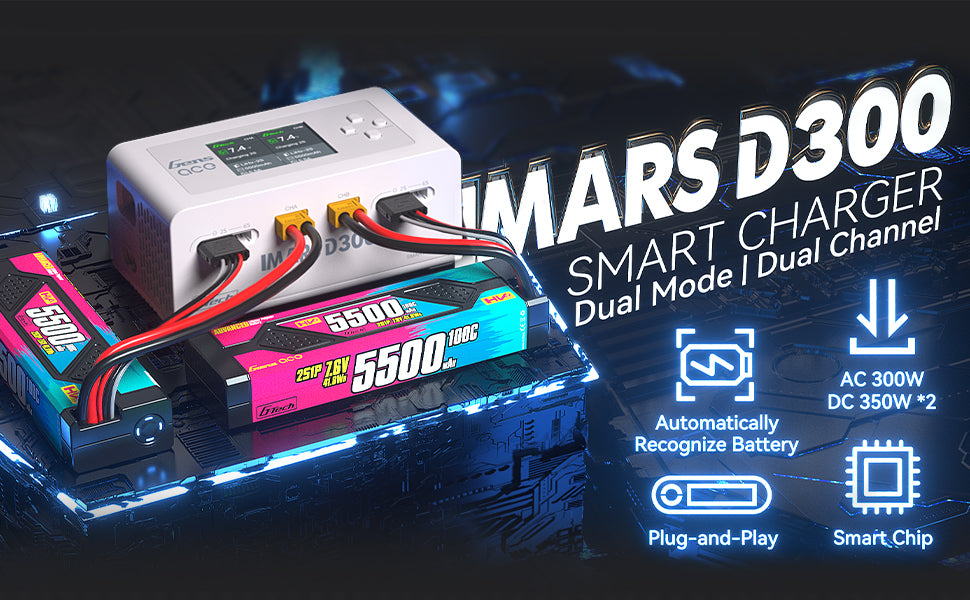 Gens Ace iMars D300 G-Tech Channel AC/DC 300W/700W RC Akkuladegerät-EU Schwarz