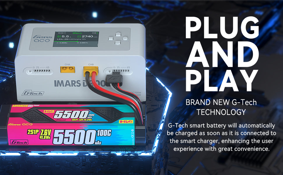 Gens Ace iMars D300 G-Tech Channel AC/DC 300W/700W RC Akkuladegerät-EU Schwarz