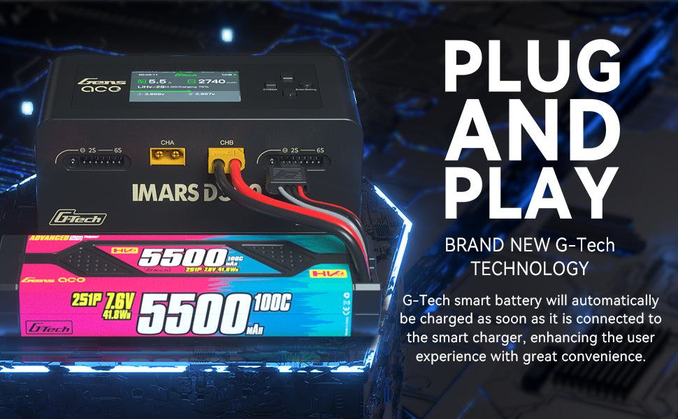 Gens Ace iMars D300 G-Tech Channel AC/DC 300W/700W RC Battery Charger-UK Black