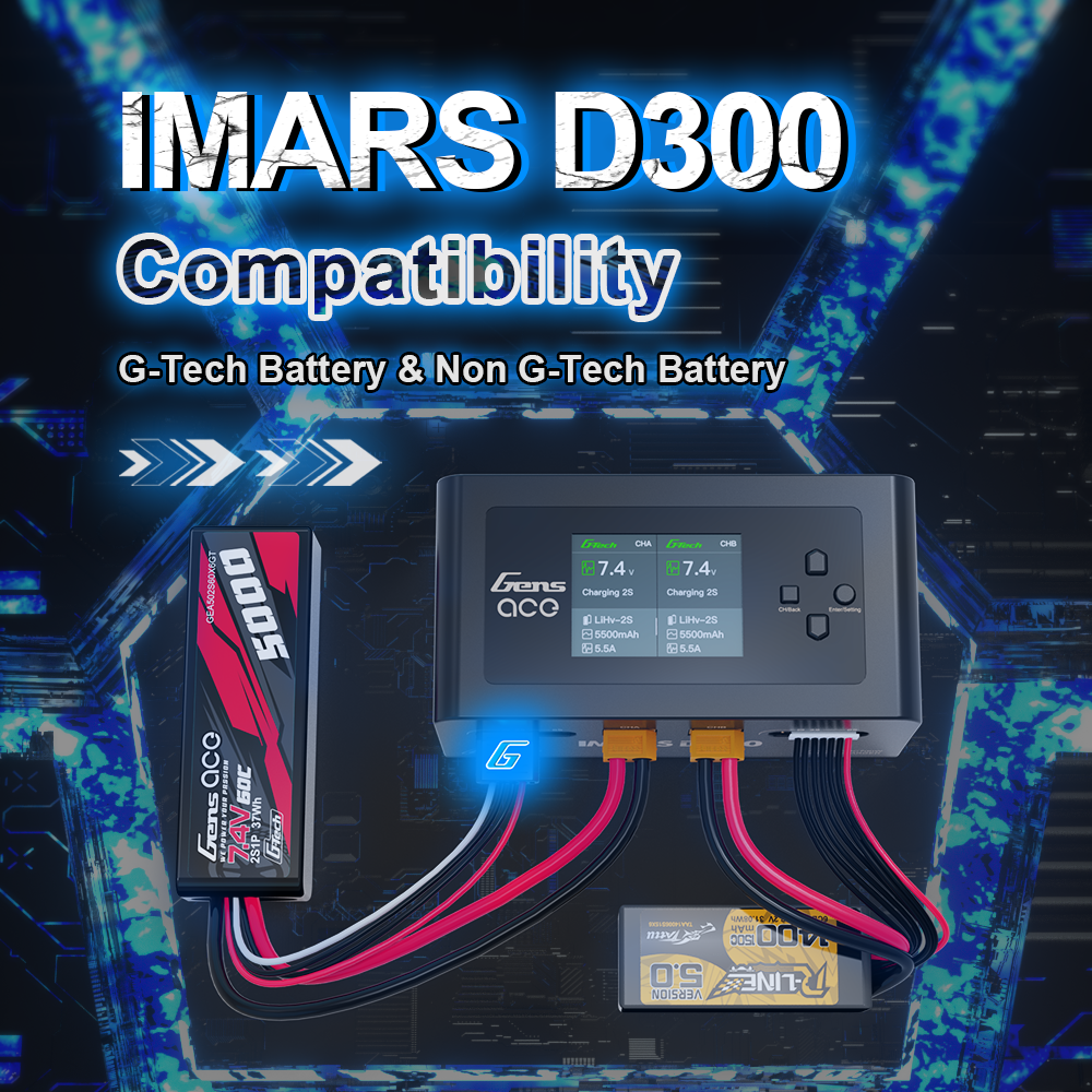 Gens ace iMars D300 Smart Charger | Dual Channel | AC/DC 300W/700W | UK Black