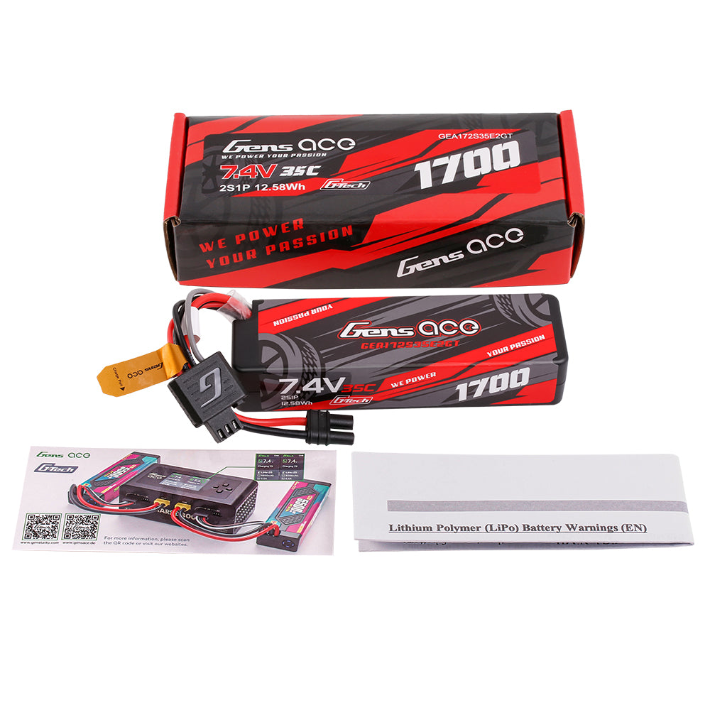Gens ace 1700mAh 2S 35C 7.4V HardCase Lipo Battery with iEC2 connector for RC