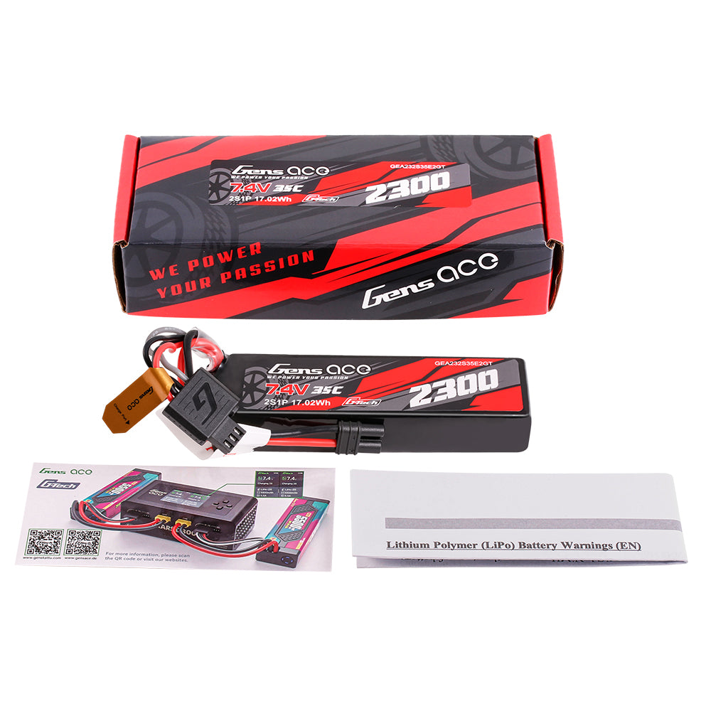 Gens ace 2300mAh 2S 7.4V 35C Lipo Battery with iEC2 Connector for RC off-road