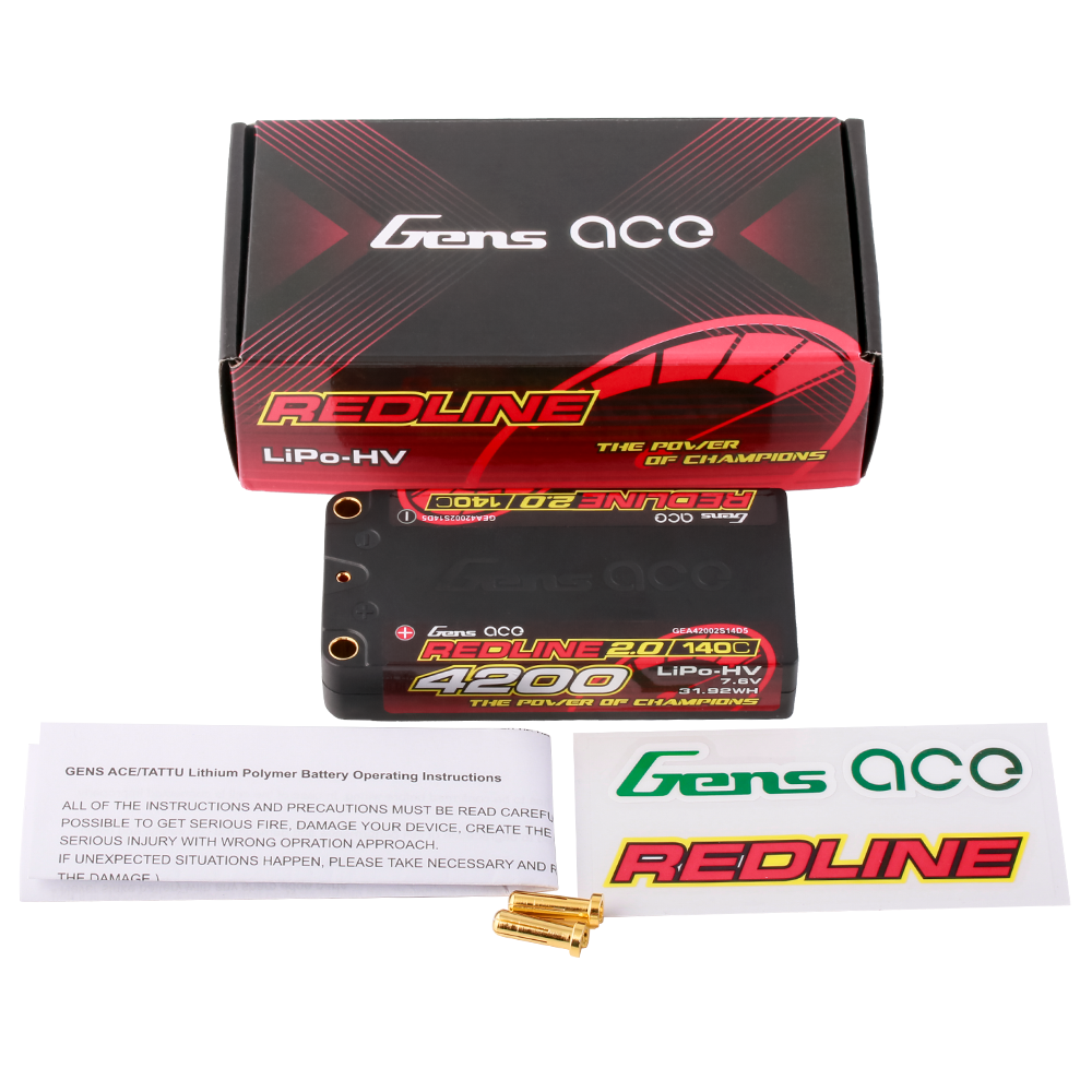 Gens ace Redline 2.0 Series 4200mAh 7.6V 140C 2S1P HardCase HV Lipo Battery Pack with Hardcase111# for titc