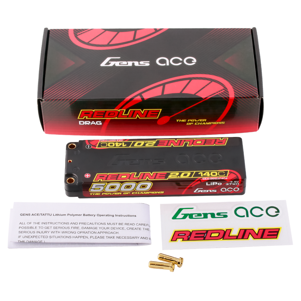 Gens ace Redline 2.0 Series 5000mAh 2S 7.4V 140C HardCase Lipo Battery Pack with Hardcase 56# Gens ace Redline 2.0 Series 5000mAh 2S 7.4V 140C HardCase Lipo Battery Pack with Hardcase 56#