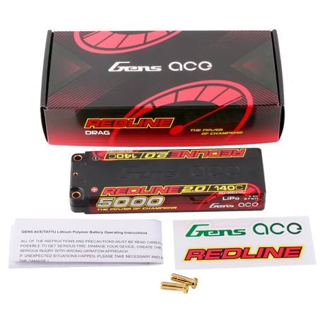 Gens ace Redline 2.0 Series 5000mAh 7.4V 140C 2S1P HardCase Lipo Battery Pack with Hardcase 56# for racing truggy