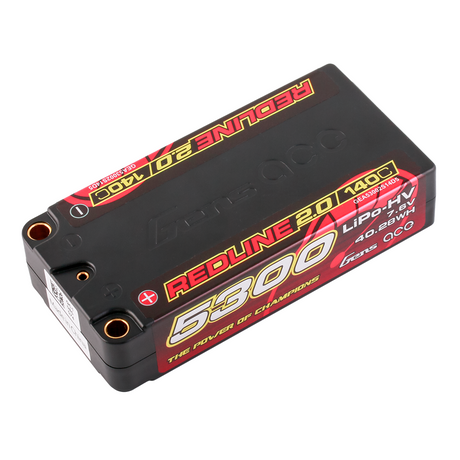 Gens ace Redline 2.0 Series 5300mAh 7.6V 140C 2S2P HardCase HV Lipo Battery Pack with Hardcase 64# for racing