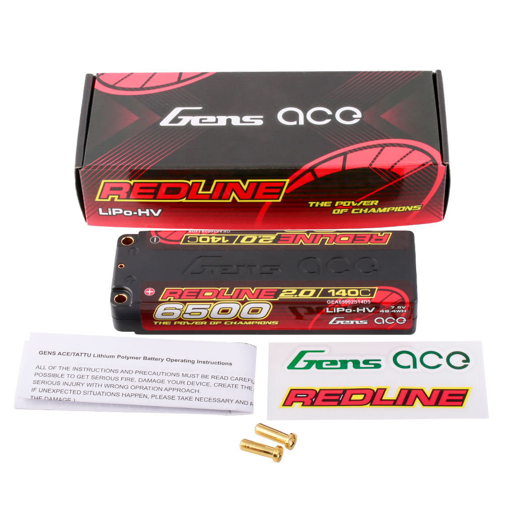 Gens ace Redline 2.0 Series 6500mAh 7.6V 140C 2S1P HardCase HV Lipo Battery Pack with Hardcase 57# for offroad