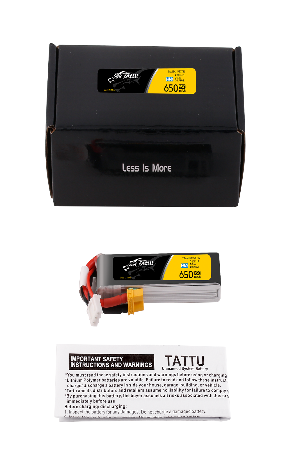 Tattu 2s 650mAh 95C7.6V HV Lipo Akku mit XT30 Long-Pack