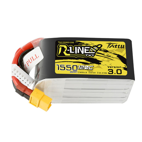 Tattu R-Line Version 3.0 1550mAh 6S 22.2V 120C Lipo Battery Pack with XT60 Plug