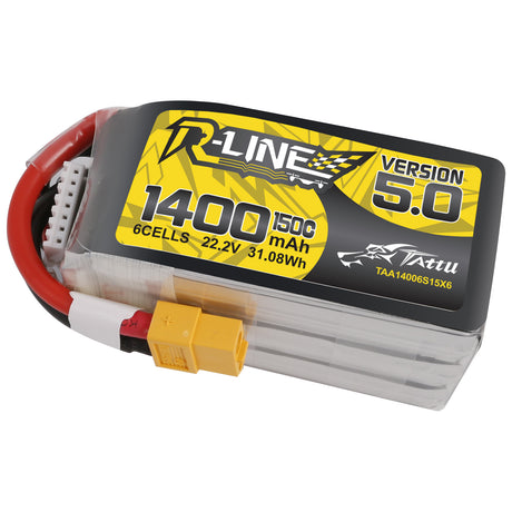 Tattu R-Line Version 5.0 1400mAh 22.2V 150C 6S1P Lipo Battery Pack with XT60 Plug for fpv