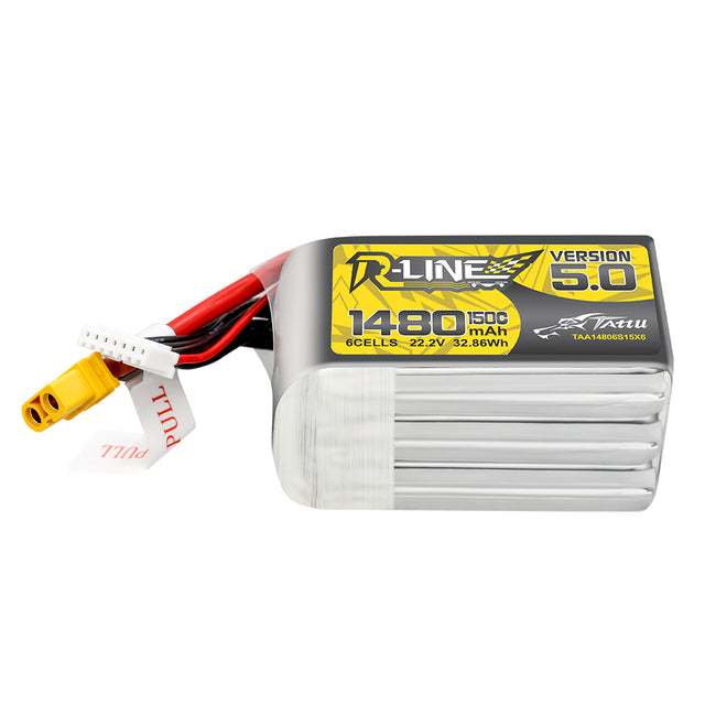 Tattu R-Line Version 5.0 1480mAh 22.2V 150C 6S Lipo Battery Pack with XT60 Plug for fpv drone