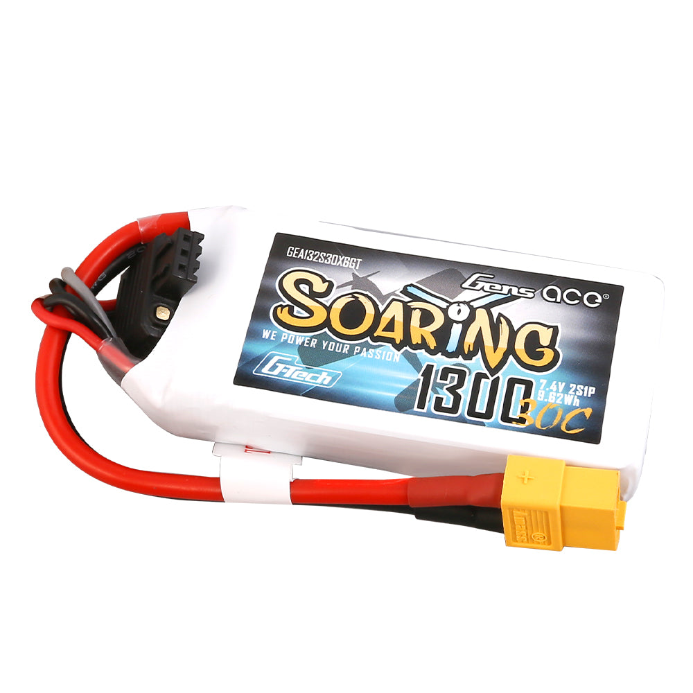 Gens ace G-Tech Soaring 1300mAh 7.4V 30C 2S1P Lipo Battery Pack with XT60 plug Gens ace G-Tech Soaring 1300mAh 7.4V 30C 2S1P Lipo Battery Pack with XT60 plug
