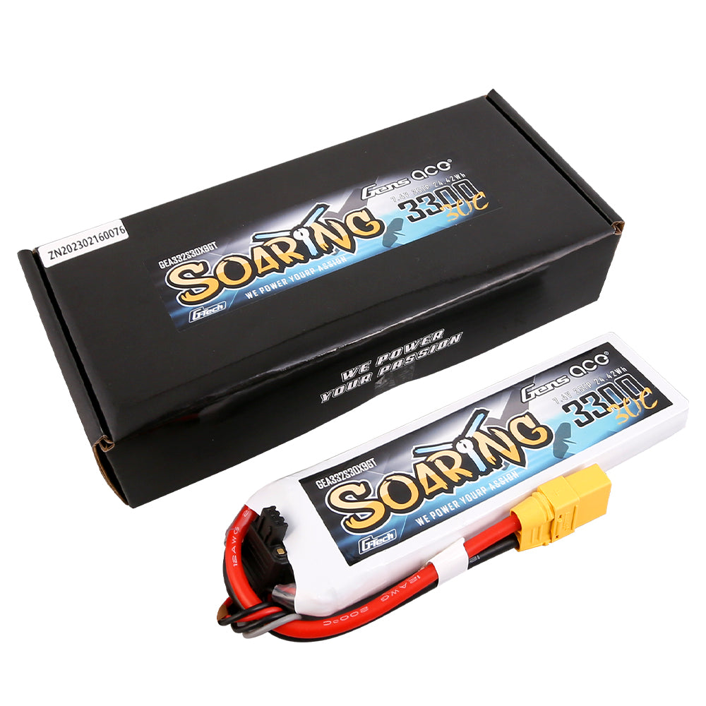 Gens ace G-Tech Soaring 3300mAh 7.4V 30C 2S1P Lipo Battery Pack with XT90 plug