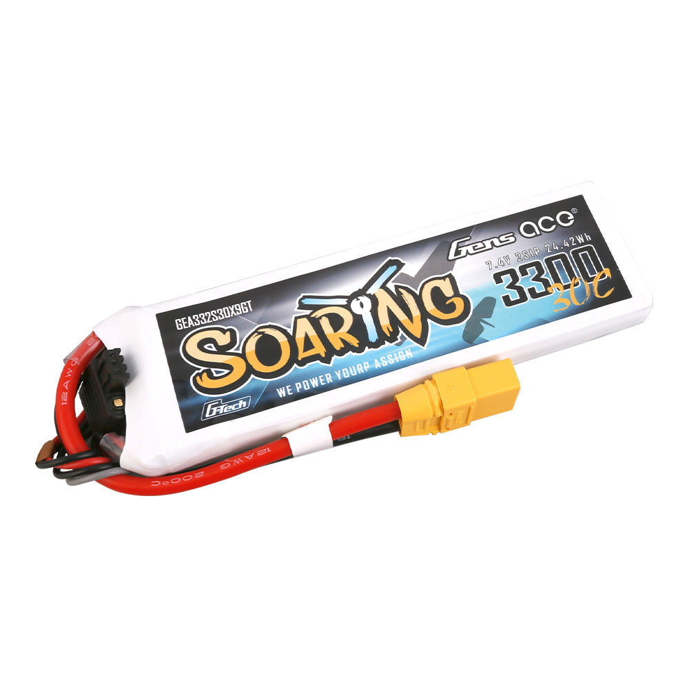 Gens ace G-Tech Soaring 3300mAh 7.4V 30C 2S1P Lipo Battery Pack with XT90 plug