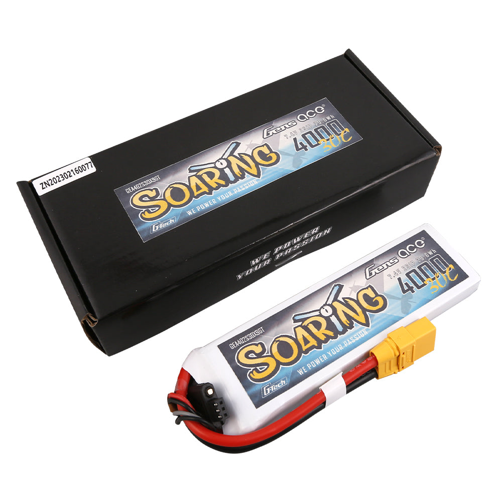 Gens ace G-Tech Soaring 4000mAh 7.4V 30C 2S1P Lipo Battery Pack with XT90 plug