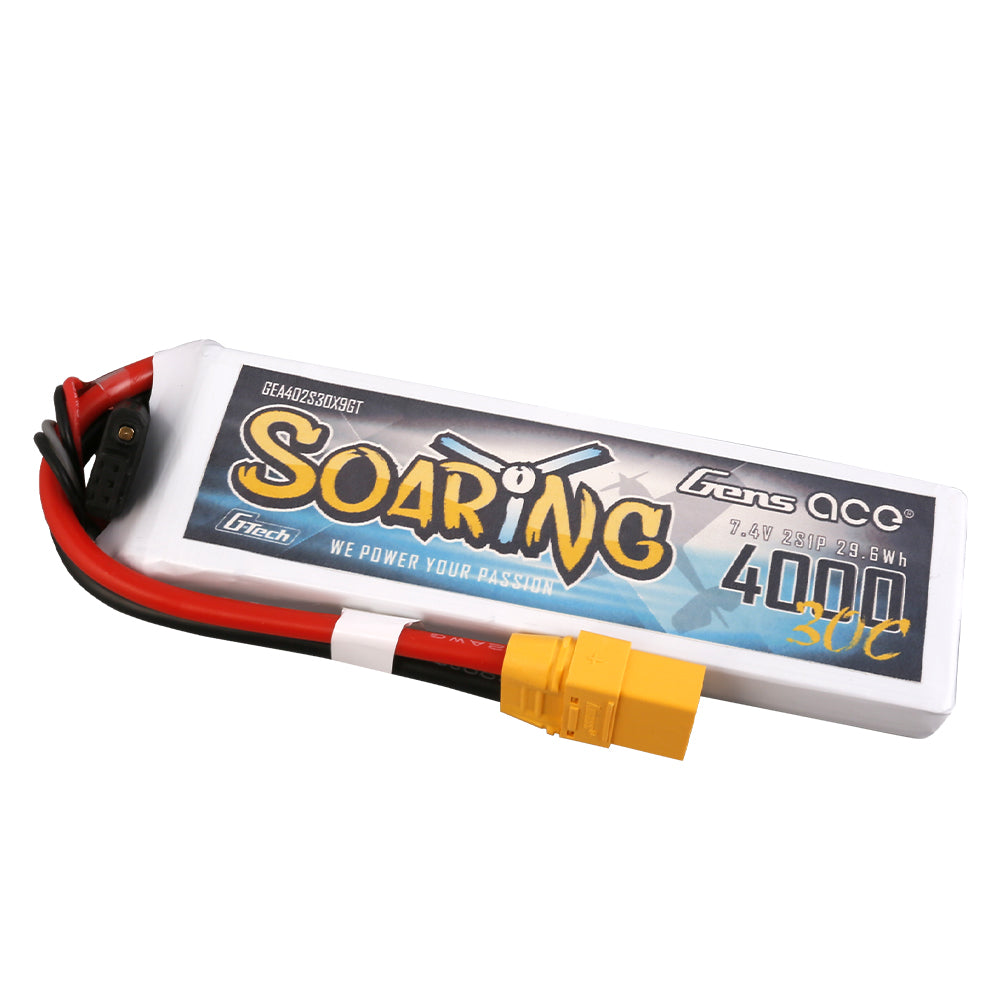 Gens ace Soaring 4000mAh 7.4V 30C 2S1P Lipo Battery Pack with XT90 plug Gens ace Soaring 4000mAh 7.4V 30C 2S1P Lipo Battery Pack with XT90 plug