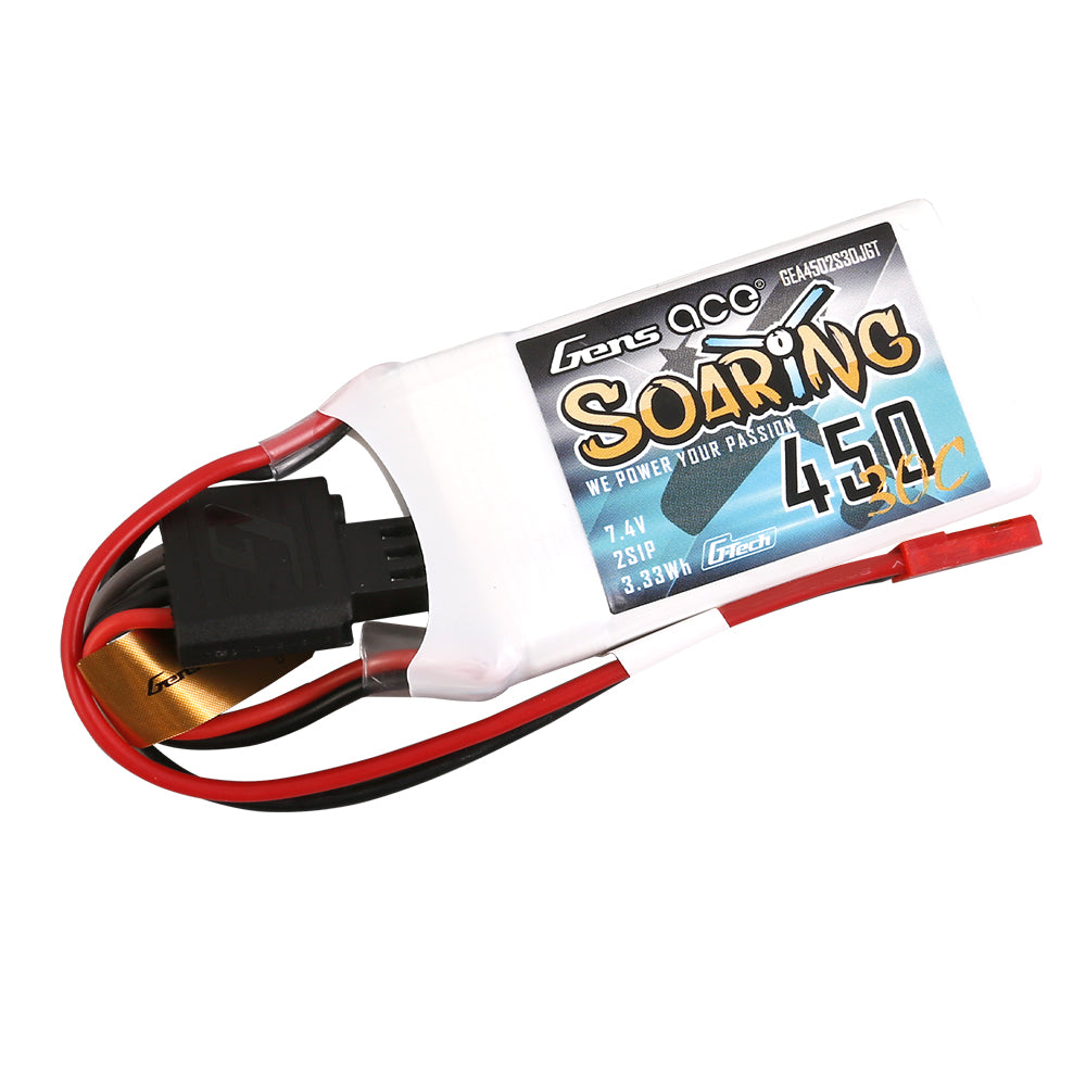 Gens ace G-Tech Soaring 450mAh 7.4V 30C 2S1P Lipo Battery Pack with JST-SYP Plug Gens ace G-Tech Soaring 450mAh 7.4V 30C 2S1P Lipo Battery Pack with JST-SYP Plug