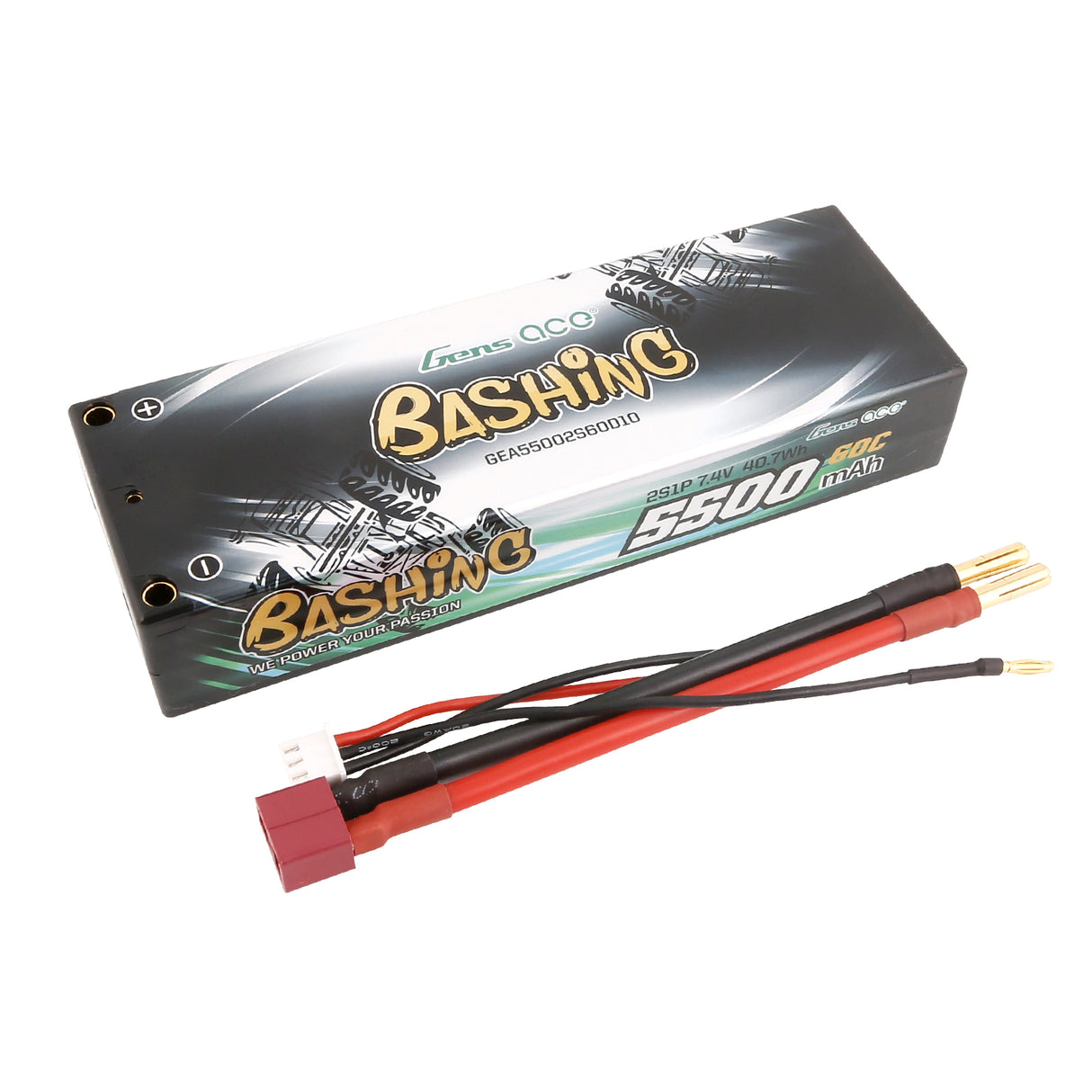 Gens ace 5500mAh 2S 7,4V 60C HardCase RC 10# Auto Lipo Akkupack mit T-Stecker