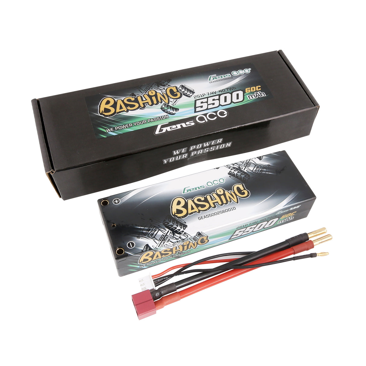 Gens ace 5500mAh 2S 7,4V 60C HardCase RC 10# Auto Lipo Akkupack mit T-Stecker