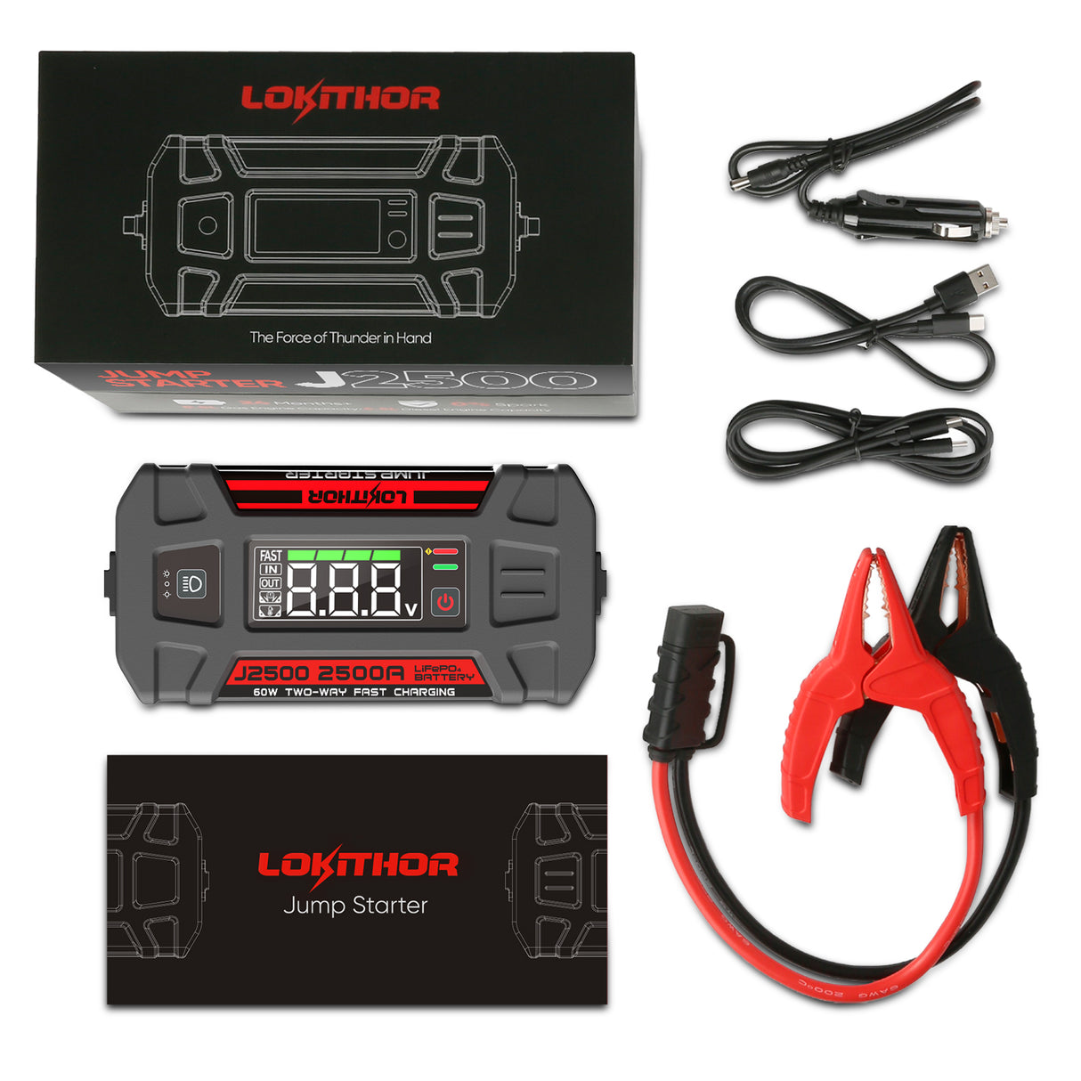 Lokithor 2500A 12V 55Wh Lithium Starthilfe 4S LiFePO? Typ-C PD60W Zwei-Wege-Schnellladung 